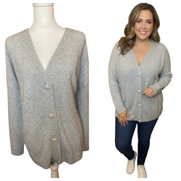 Ava & Viv Rhinestone Button-Down Cardigan Gray Size 3X - Picture 1 of 7